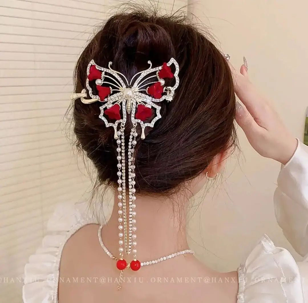 FENGY RED ROSE BIG BUTTERFLY HAIR CLIP