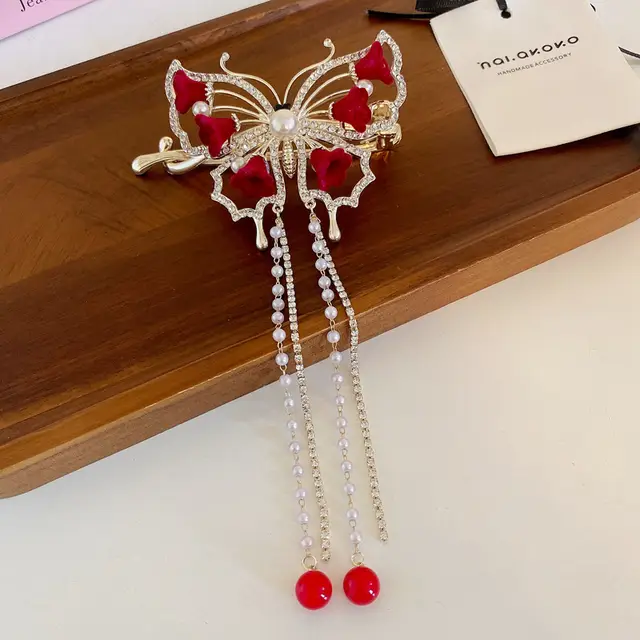FENGY RED ROSE BIG BUTTERFLY HAIR CLIP