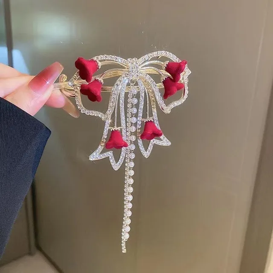 FENGY RED ROSE BOW STYLE HAIR CLIP