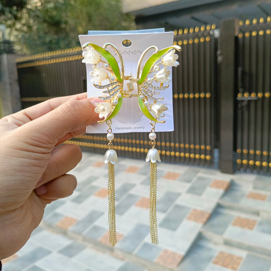 ZAYA GREEN BUTTERFLY FLOWER HAIR CLIP
