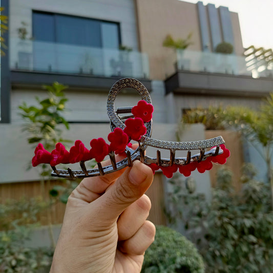 RED FLOWER LARGE RHINESTONE HAIR CLIP