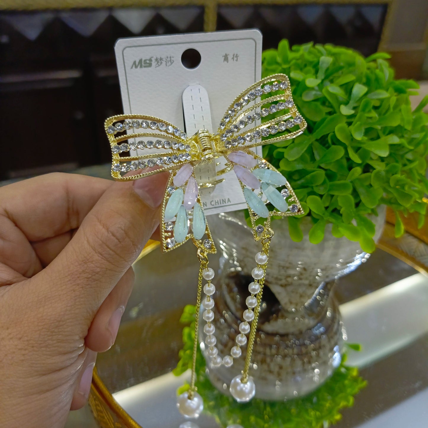 BOW STYLE MINI CRYSTAL HAIR CLIP