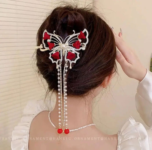 FENGY RED ROSE BIG BUTTERFLY HAIR CLIP