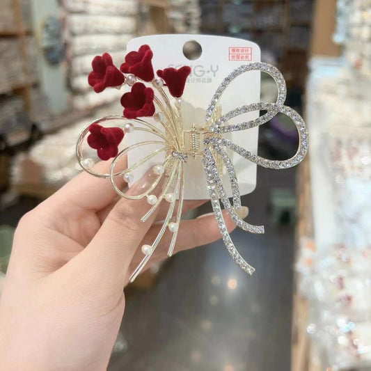 FENGY RED ROSE FLOWER HAIR CLIP