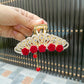 CROWN DESIGN RED ROSE FLOWERS LARGE HAIR CLIP
