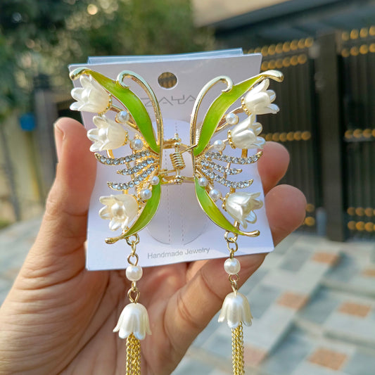 ZAYA GREEN BUTTERFLY FLOWER HAIR CLIP