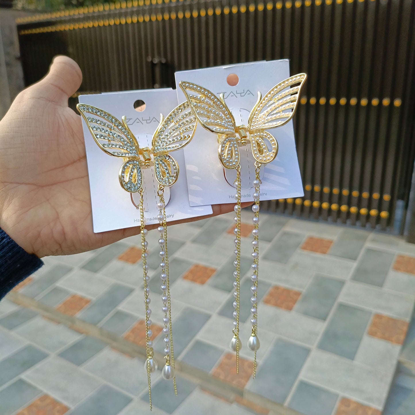 ZAYA PEARL & RHINESTONE BUTTERFLY HAIR CLIP