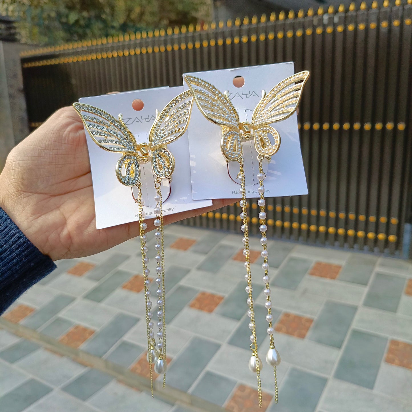 ZAYA PEARL & RHINESTONE BUTTERFLY HAIR CLIP