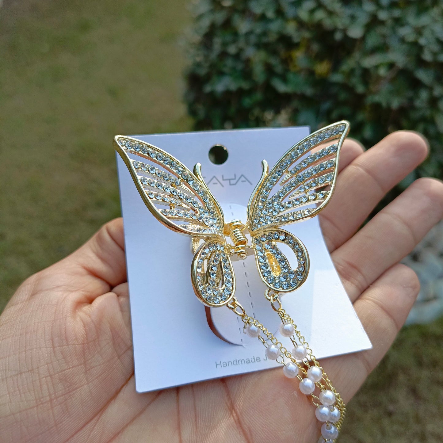 ZAYA PEARL & RHINESTONE BUTTERFLY HAIR CLIP