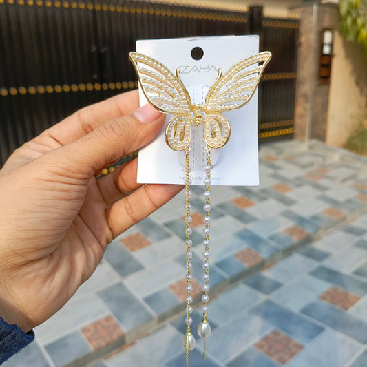 ZAYA PEARL & RHINESTONE BUTTERFLY HAIR CLIP