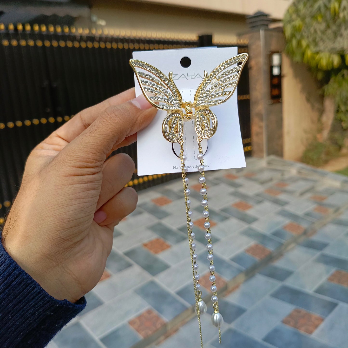 ZAYA PEARL & RHINESTONE BUTTERFLY HAIR CLIP